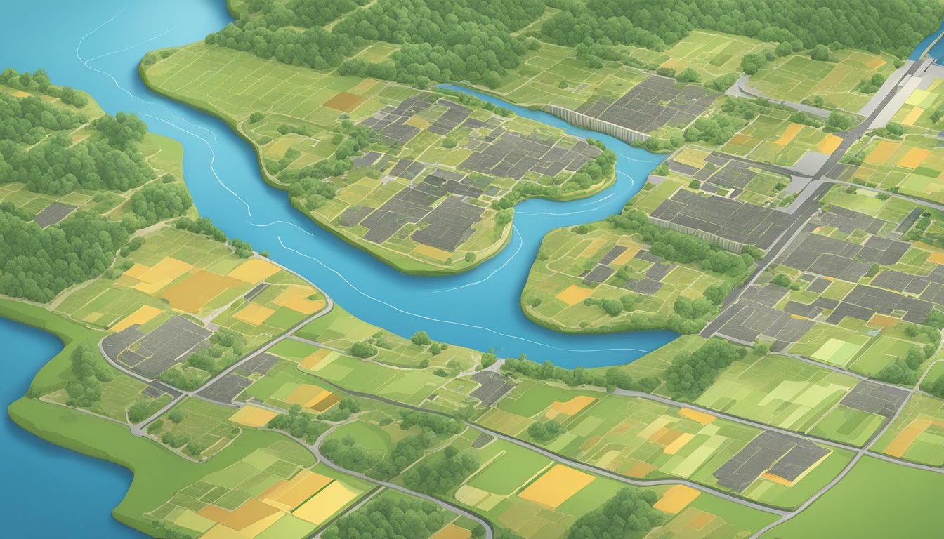 A land parcel map displays boundaries and features using advanced technology