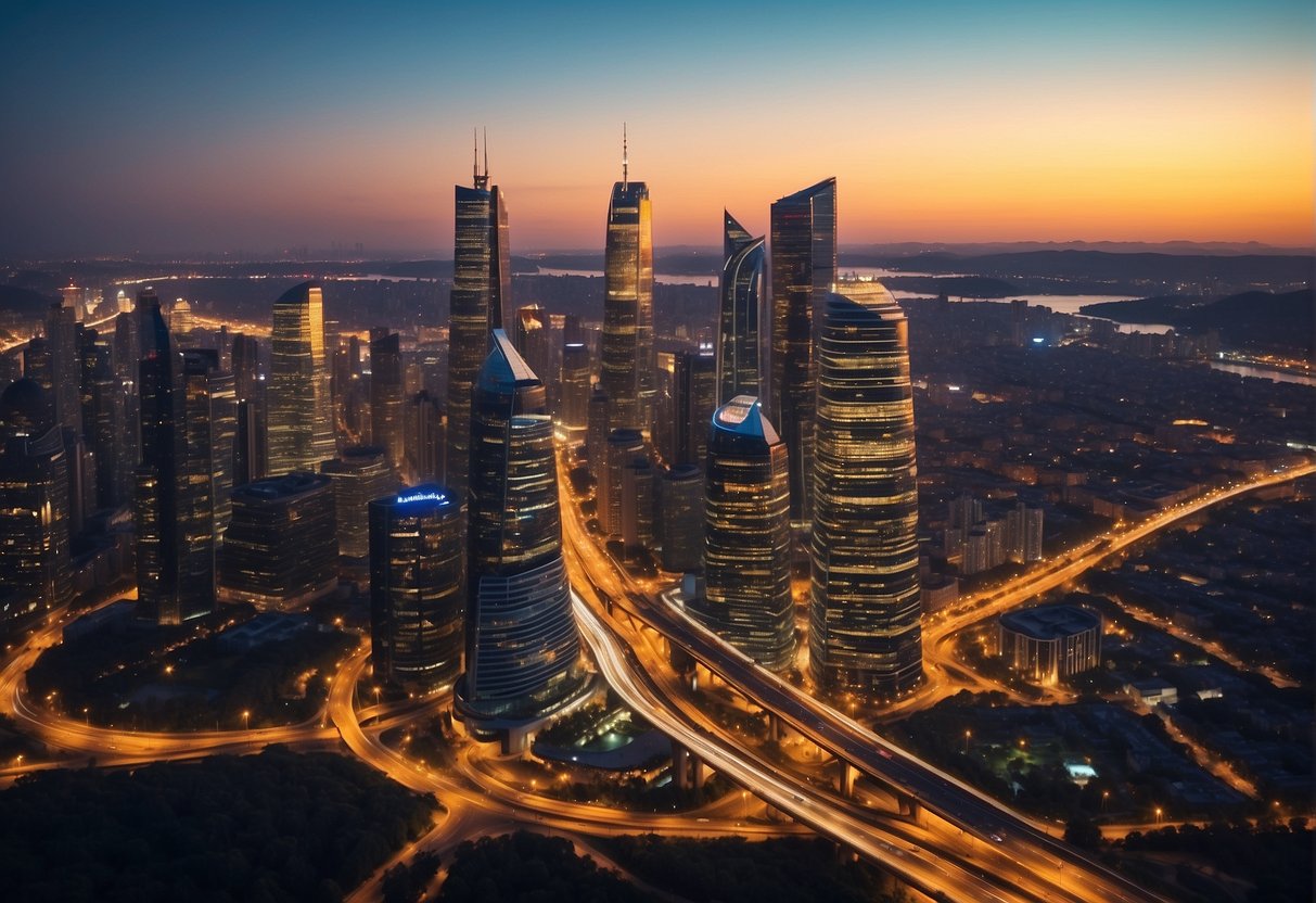 A bustling cityscape with diverse architecture, transportation networks, and varying land use patterns. Iconic landmarks and neighborhoods showcase the complexity of urban geography